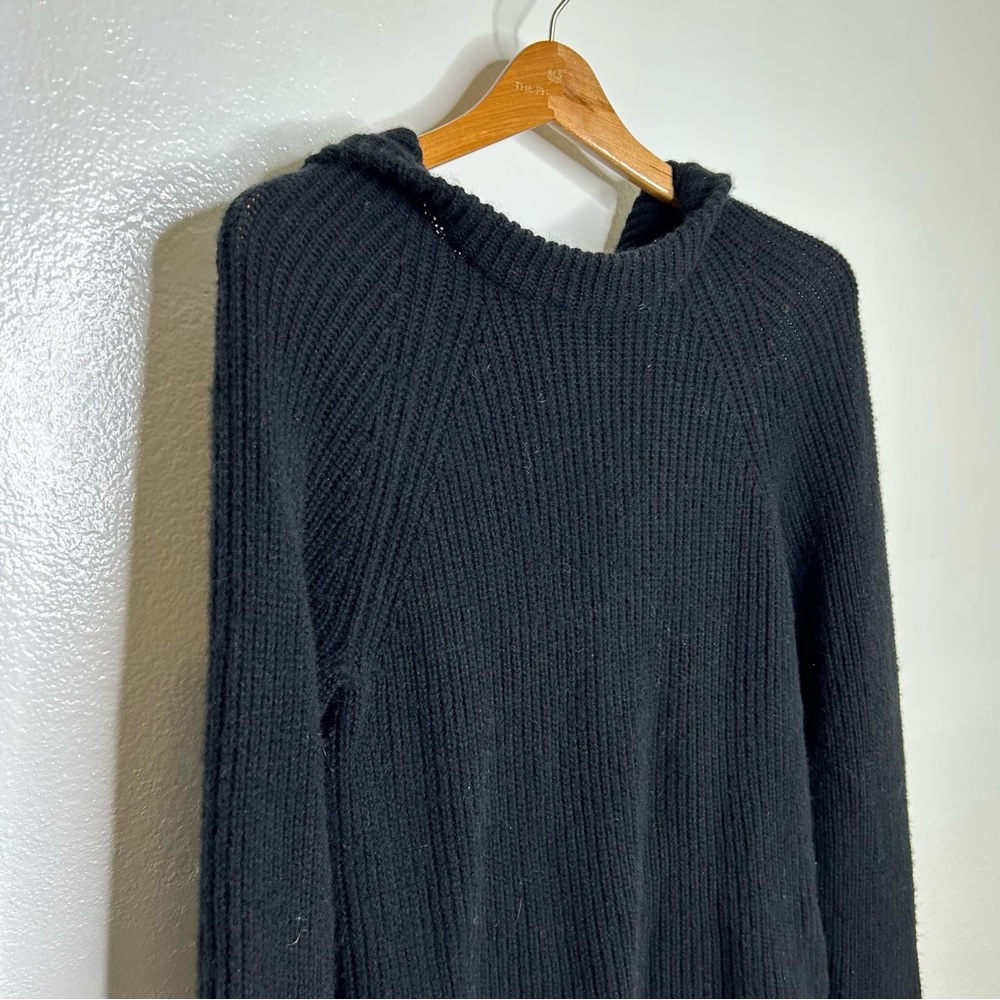 VINCE Cashmere Wool Ribbed Hooded Pullover Sweater Black S